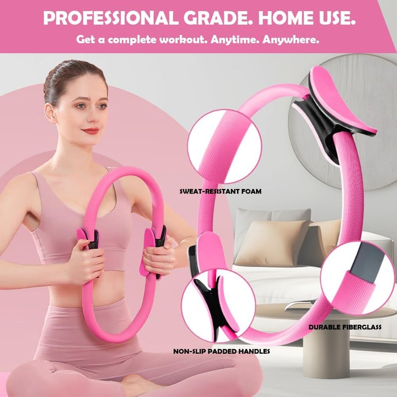 ENERACES Pilates Ring Set with 14-Inch Magic Circle, Exercise Ball & 6 Resistance Bands - Complete Home Workout Equipment for Core Strength, Toning and Flexibility - Ideal Fitness Gift for Women and Men - Image 2